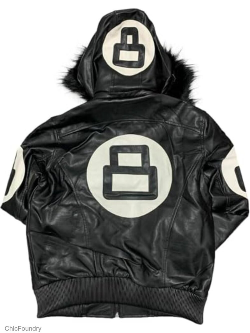 Mens Faux Leather 8 Ball Logo Bomber Jacket Varsity Retro 90s Style